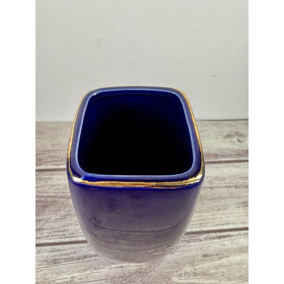 Cobalt Blue Peacock and Floral Vase 22-Gold Trim porcelain vtg - Picture 6 of 13